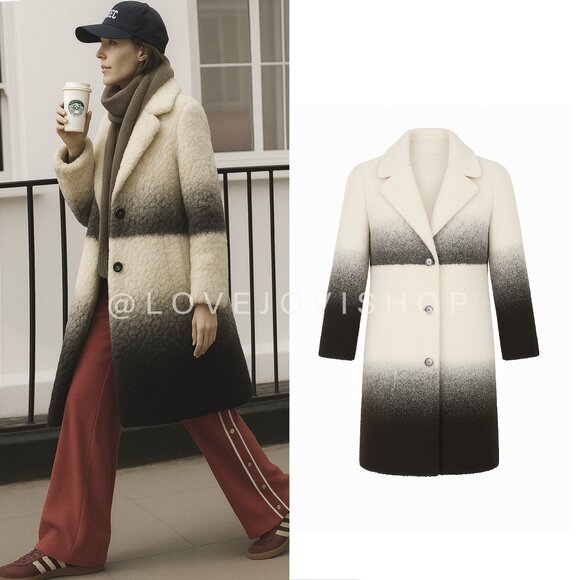 RunwayMaje Ombre Mid Length Black White Teddy CoatStreetwear Glam$755